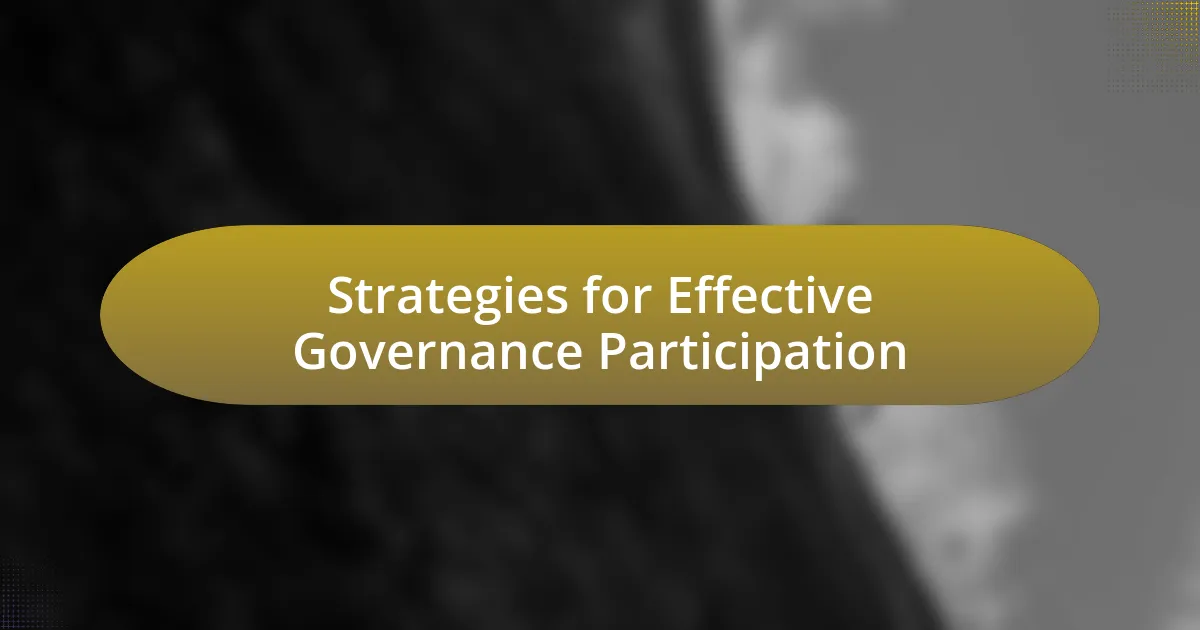 Strategies for Effective Governance Participation